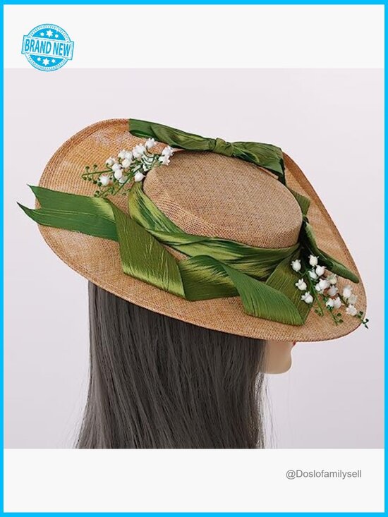 Victorian Tea Party Sun Hat Lace Flowers Straw Bonnet Costume Accessory main image 4